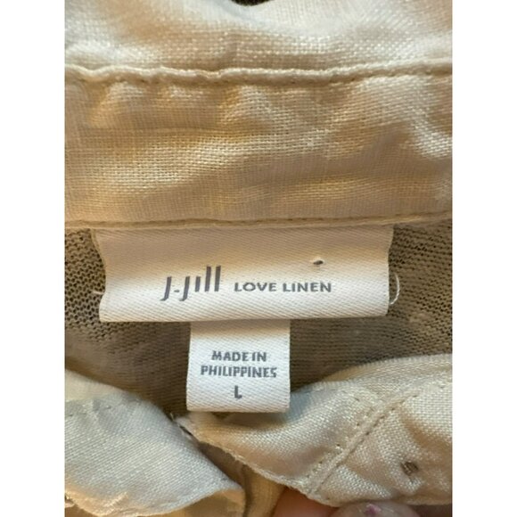 J.Jill Love Linen Tan/Cream Popover Tunic Top With 3/4 Sleeves - Size L - Picture 3 of 7